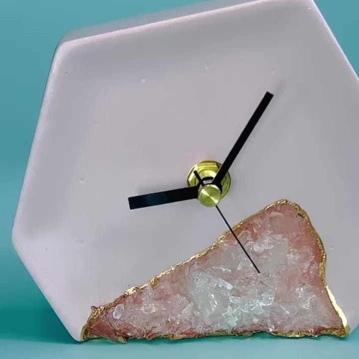 Geometric Geode Clock | Muted Rose